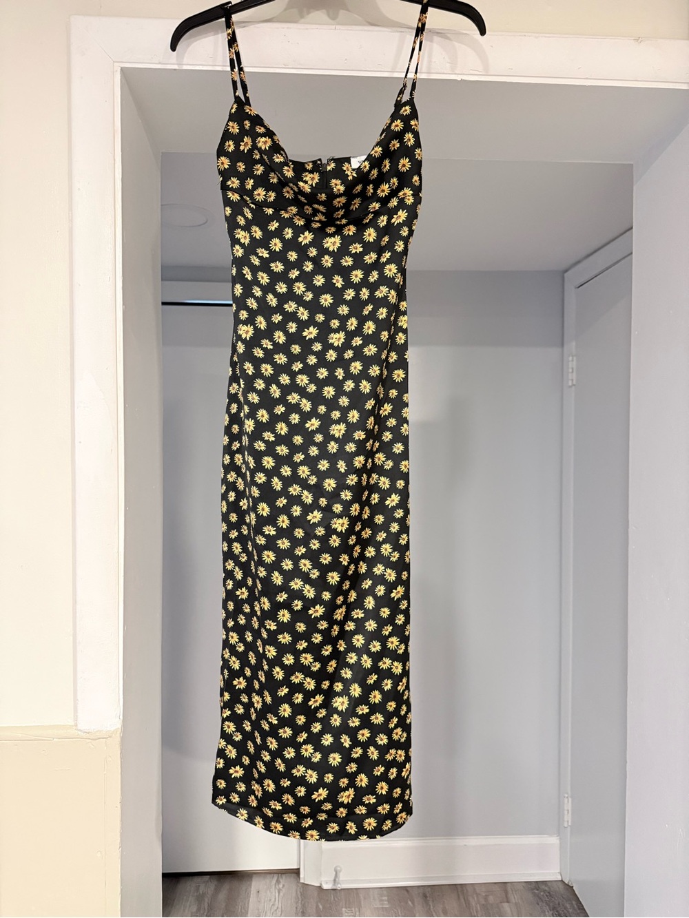 WeWoreWhat Black Midi Slip Dress with Yellow Daisy Print